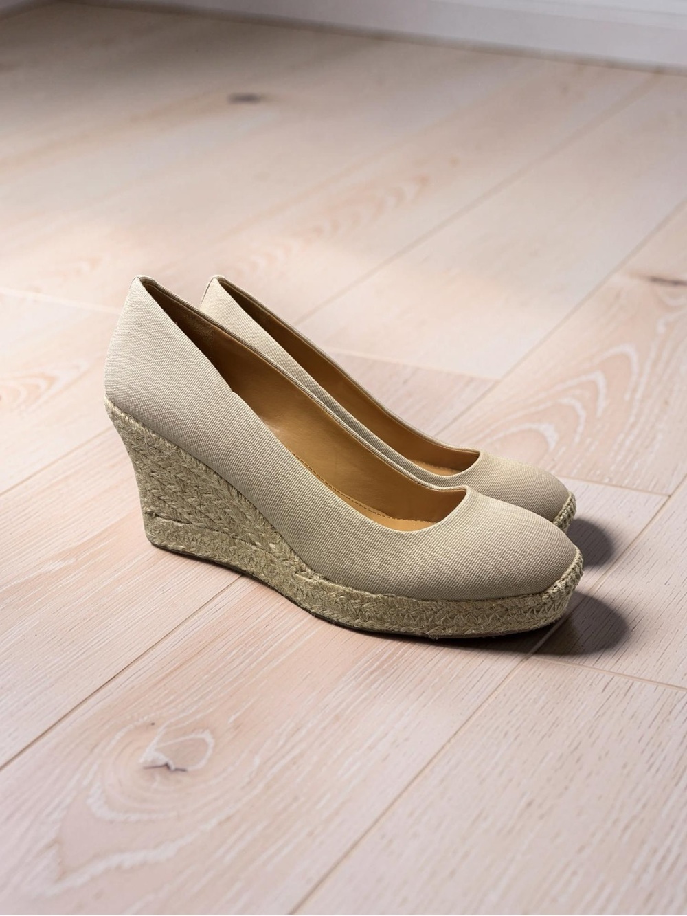 J. Crew Beige Canvas Espadrille Wedge Heels